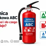 Czerwona gaśnica proszkowa ABC, wszechstronna, do gaszenia pożarów ciał stałych, cieczy palnych i gazów. Idealna do domu, biura i firmy.