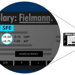Recepta na okulary Fielmann z wartościami sferycznymi i cylindrycznymi. Widzenie zmierzchowe normy.