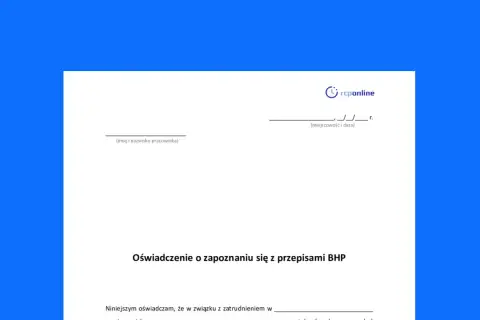 Oświadczenie o zapoznaniu się z przepisami BHP. Dokument potwierdza znajomość zasad bezpieczeństwa i higieny pracy.