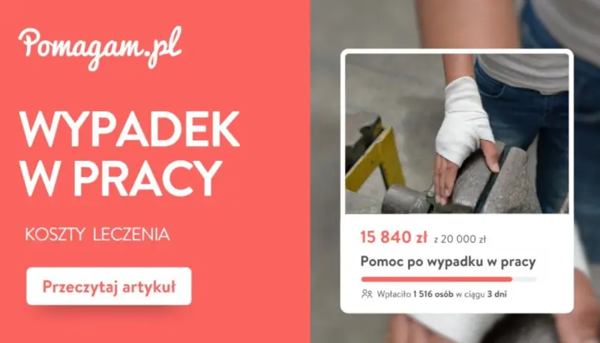Pomagam.pl: wypadek w pracy, koszty leczenia. Zbiórka na pomoc po wypadku w pracy, zebrano 15 840 zł.