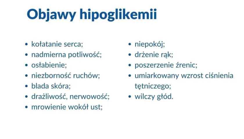 Objawy hipoglikemii: kołatanie serca, potliwość, osłabienie, drżenie rąk, wilczy głód. To sygnały, że masz niski poziom cukru.