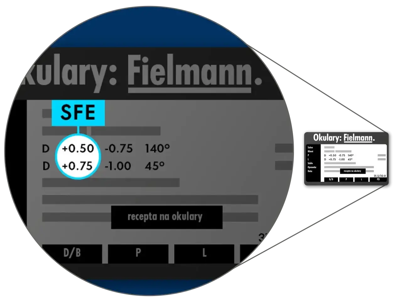 Recepta na okulary Fielmann z wartościami sferycznymi i cylindrycznymi. Widzenie zmierzchowe normy.