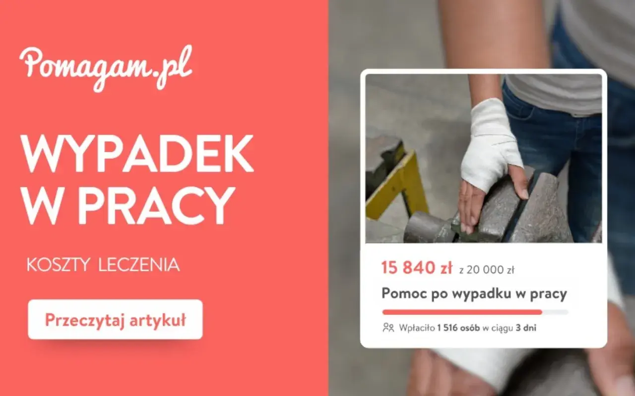 Pomagam.pl: wypadek w pracy, koszty leczenia. Zbiórka na pomoc po wypadku w pracy, zebrano 15 840 zł.