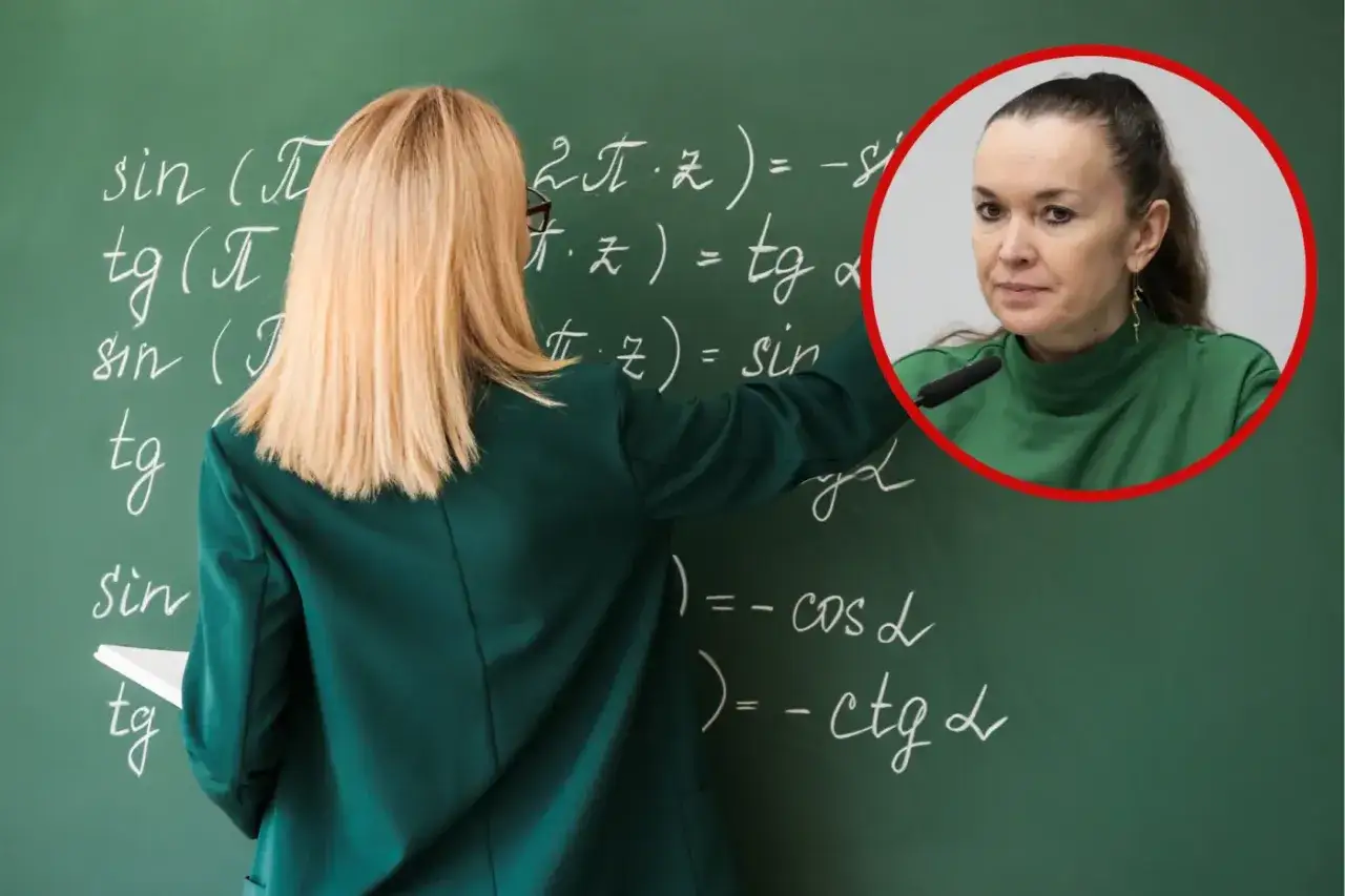 Nauczycielka przy tablicy z matematycznymi wzorami. Czy to obraz choroby zawodowej nauczycieli?
